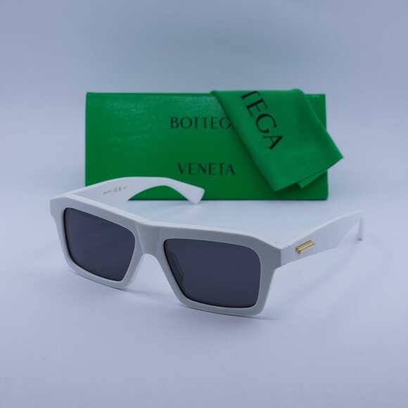 Bottega Veneta BV1213S 004 Sunglasses White Rectangle Frame, Grey Lenses